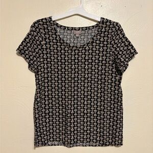 J.JILL Black Multi Geometric 100% Rayon Short Sleeve Scoopneck Blouse Sz Small